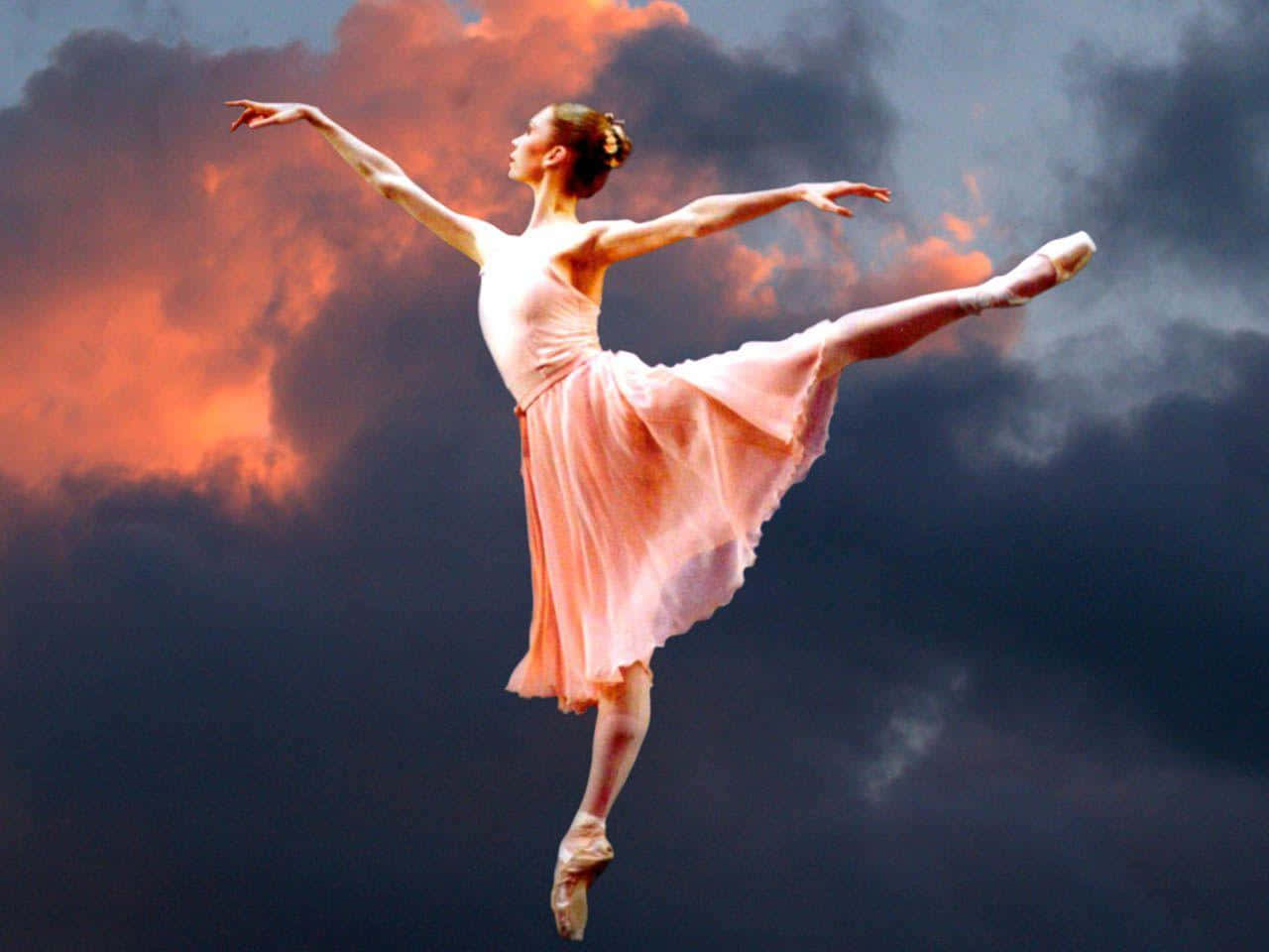 A Ballerina In The Air With A Cloudy Sky