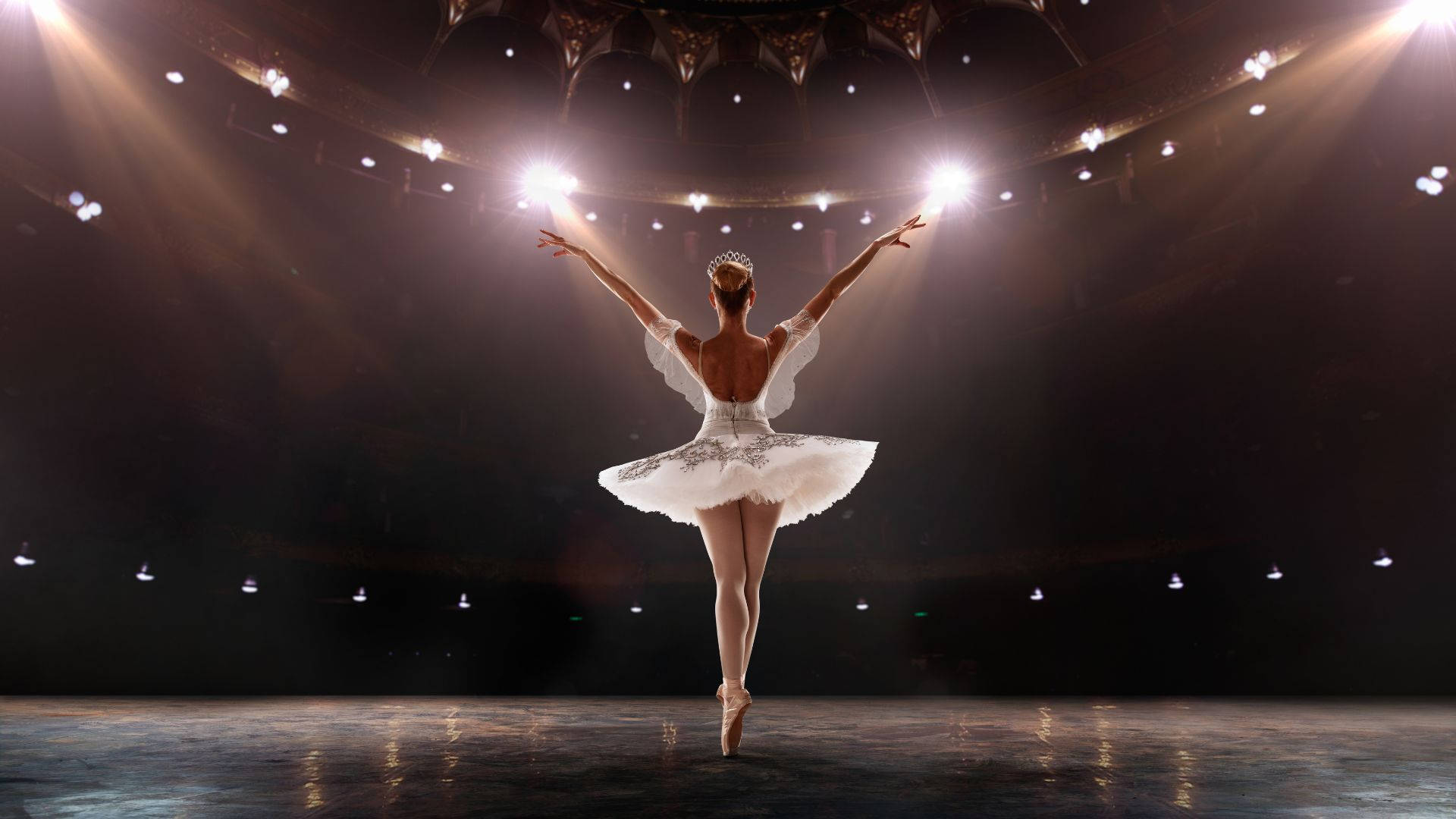 Dançarinade Ballet Publicada Multidão Destaque Papel de Parede