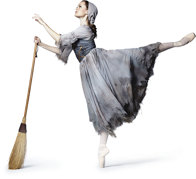Ballet Dancerwith Broom Graceful Pose PNG