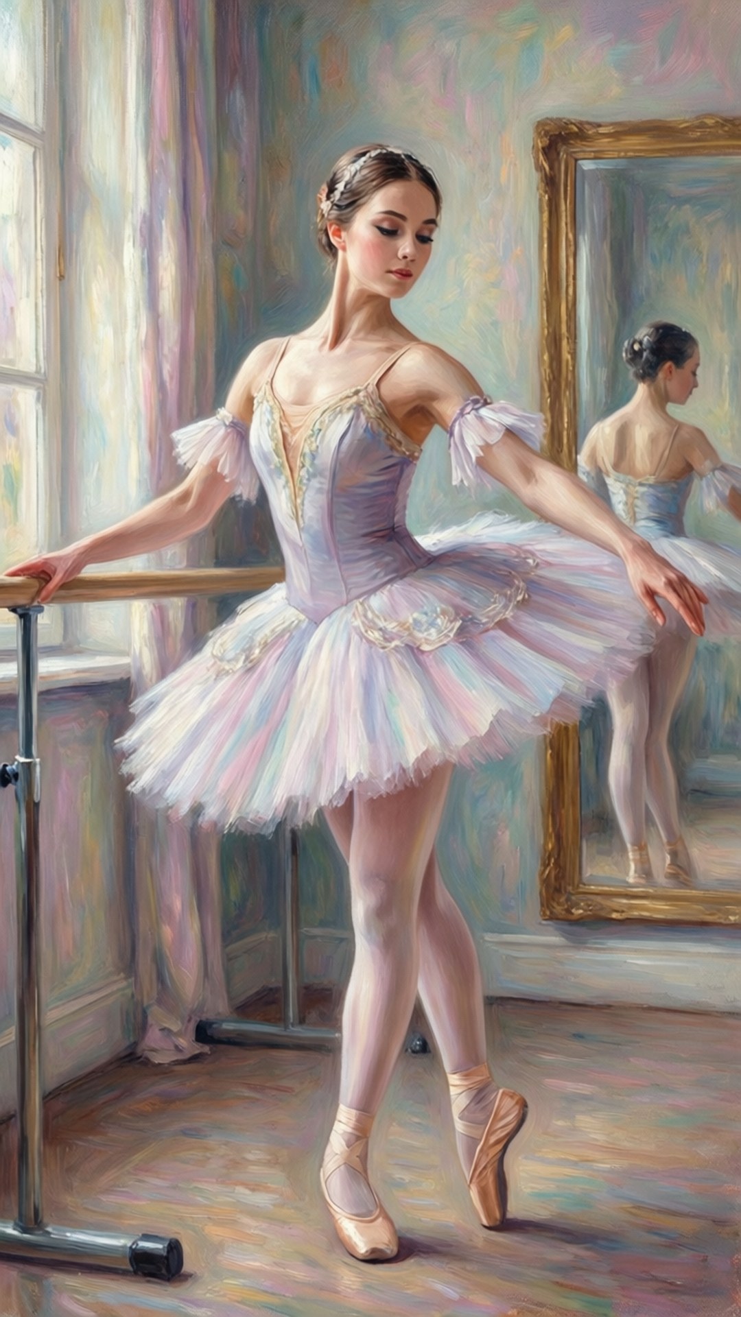 Ballettübung Hintergrundbilder — Impressionistische Szene einer Balletttänzerin an der Stange