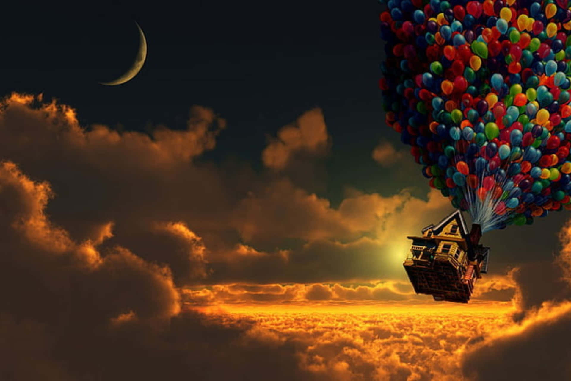 Balloon House Fantasy Sky Wallpaper