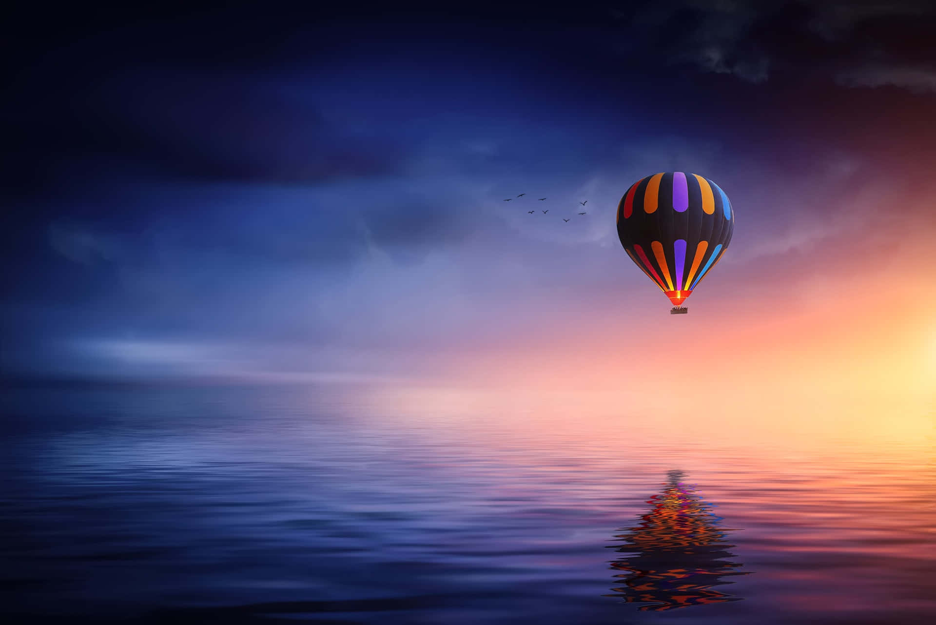 Ballonshintergrund Heißluftballon Schwebt Über Dem Meer