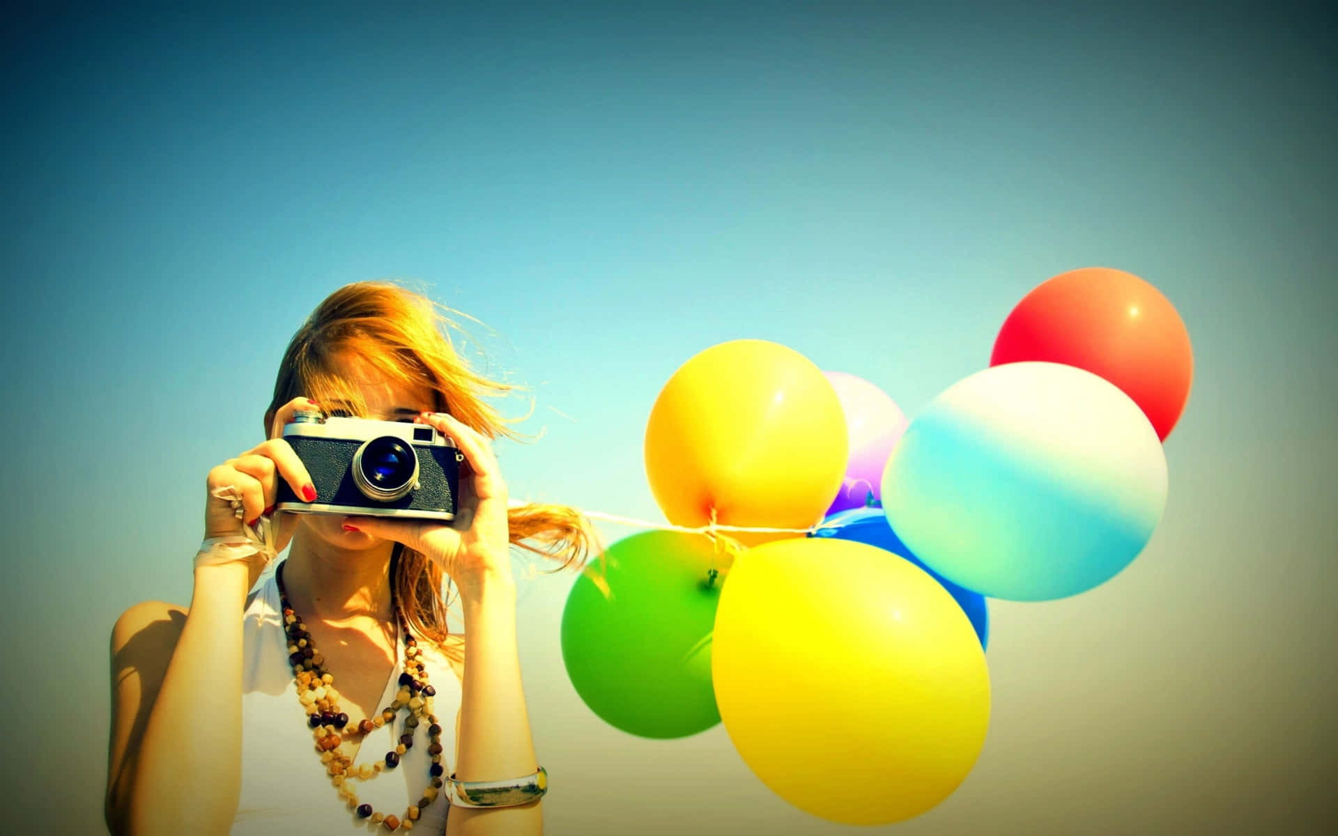 Balloons Background Woman With A Camera And Balloons Background