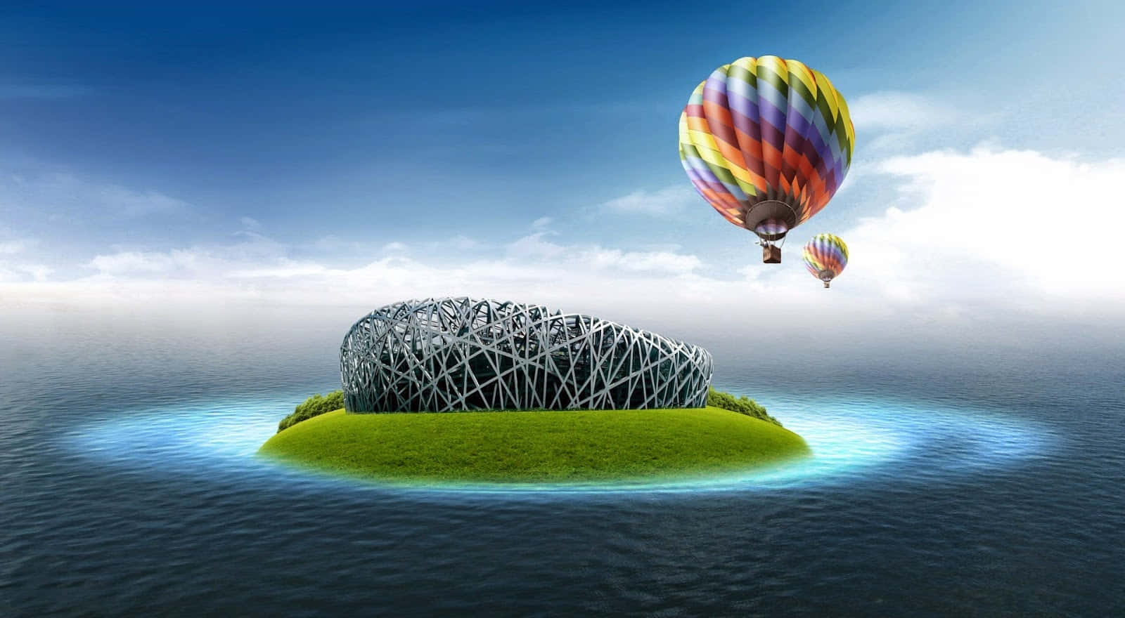 Hintergrundmit Luftballons Heißluftballons Über Einer Insel
