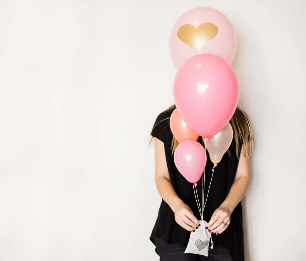Balloons Background Woman With Pink Balloons