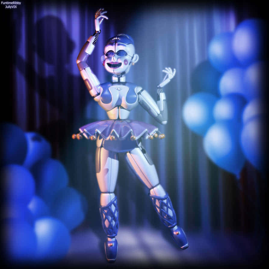 A Robot In A Blue Dress With Balloons Wallpaper
