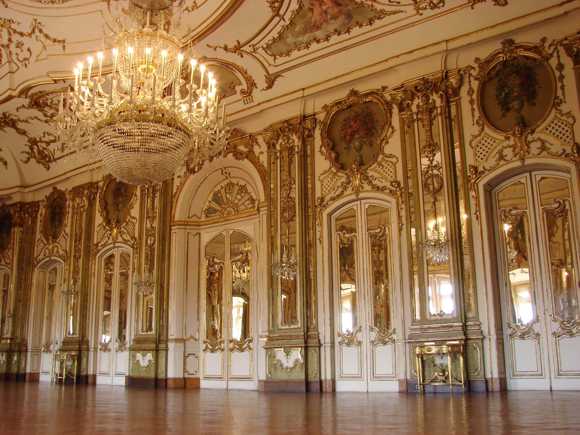 A Large Room With Gold Walls