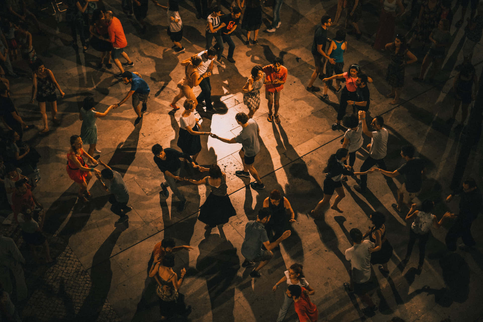 Aerial View Of People Dancing In A City