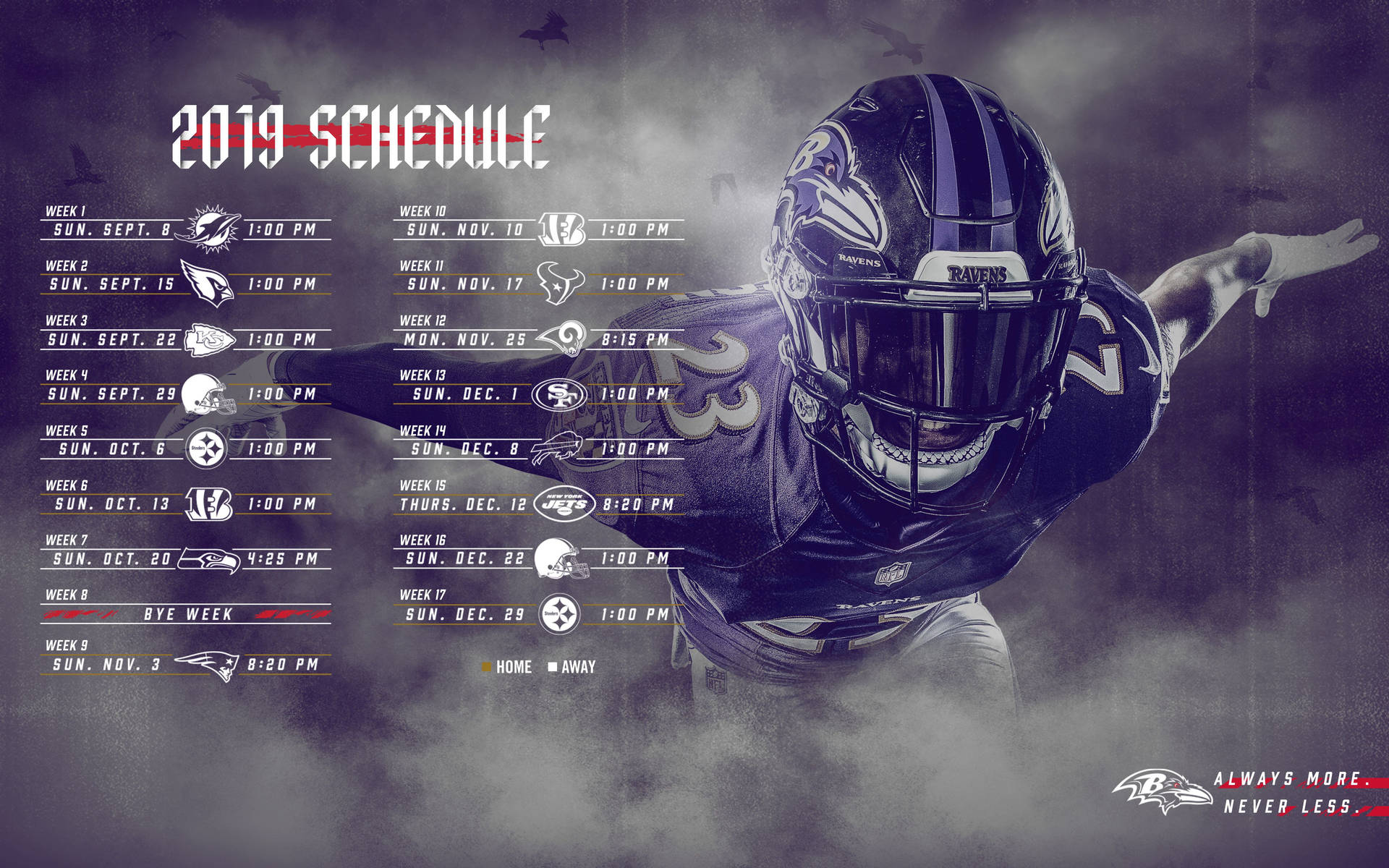 Baltimore Ravens 2019 Match Schedule