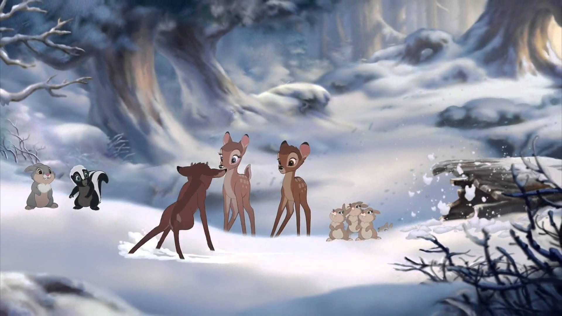 Bambi And Friends Snowy Forest Wallpaper