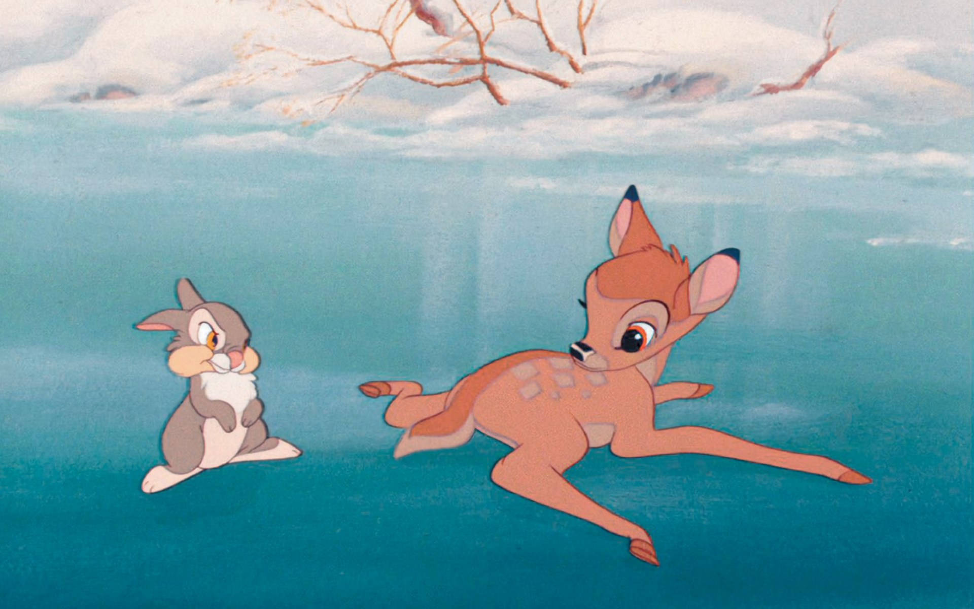 Bambi And Thumper In Ice Background