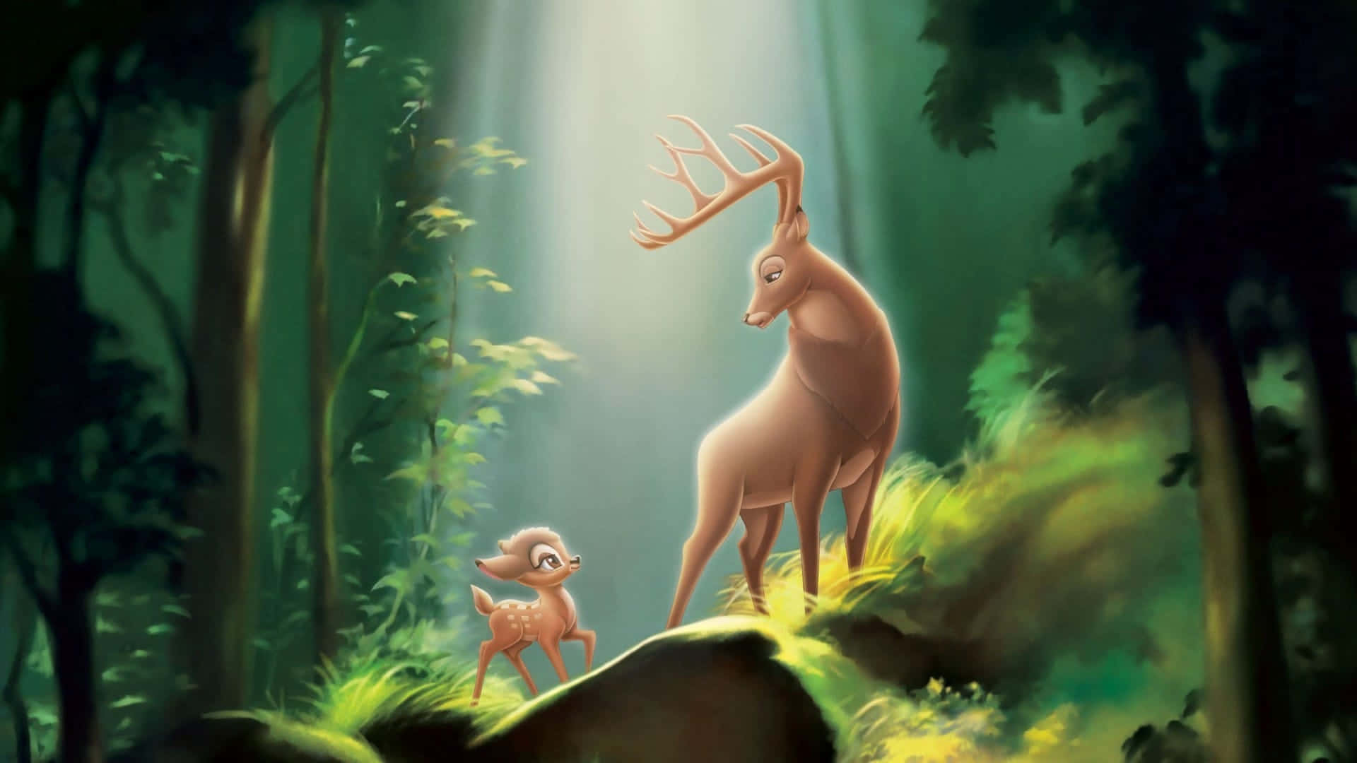 Ensød Bambi På En Eng, Der Hilser På Publikum Med Et Varmt Smil.