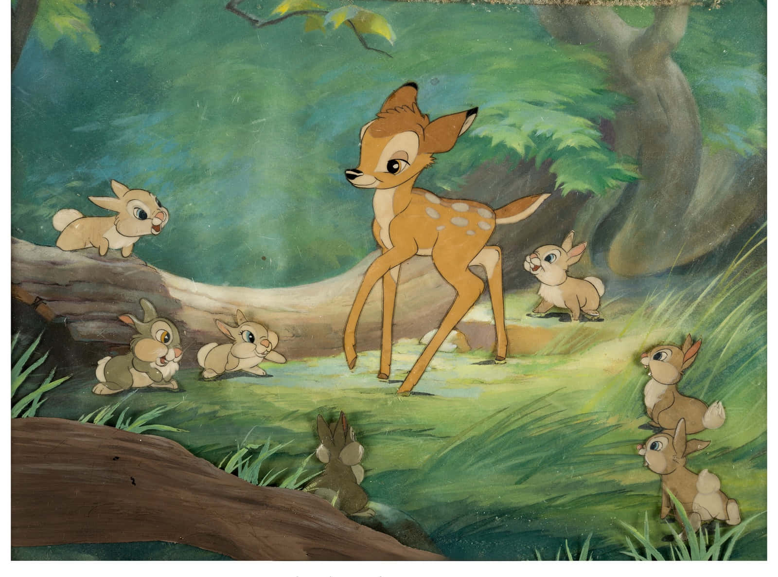 A beloved Disney character, Bambi, perched in the forest