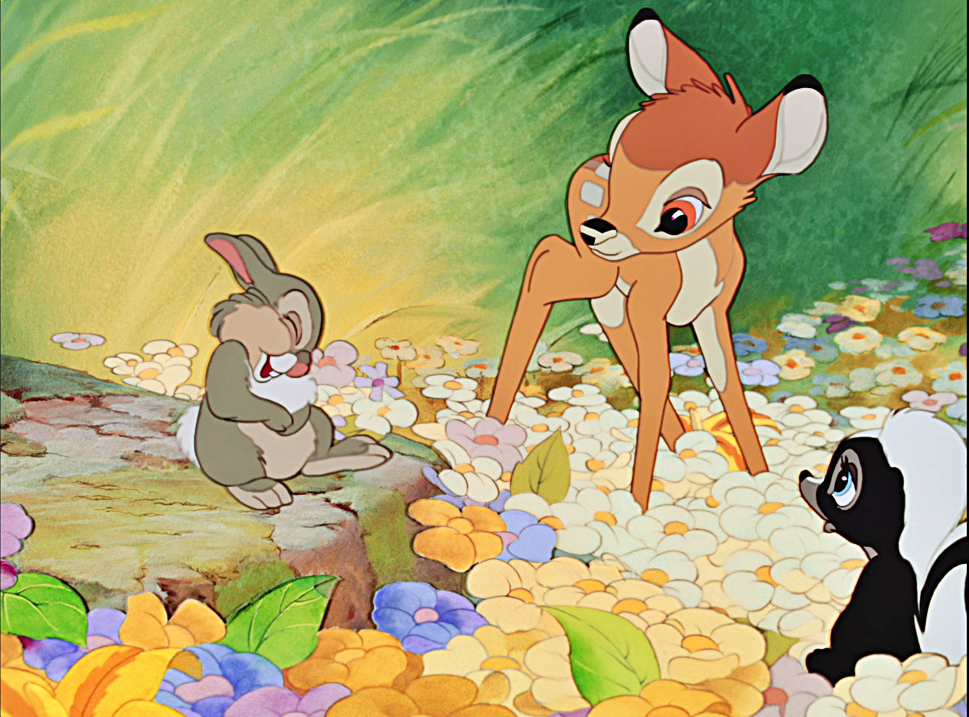 Bambi With Flower And Thumper Background