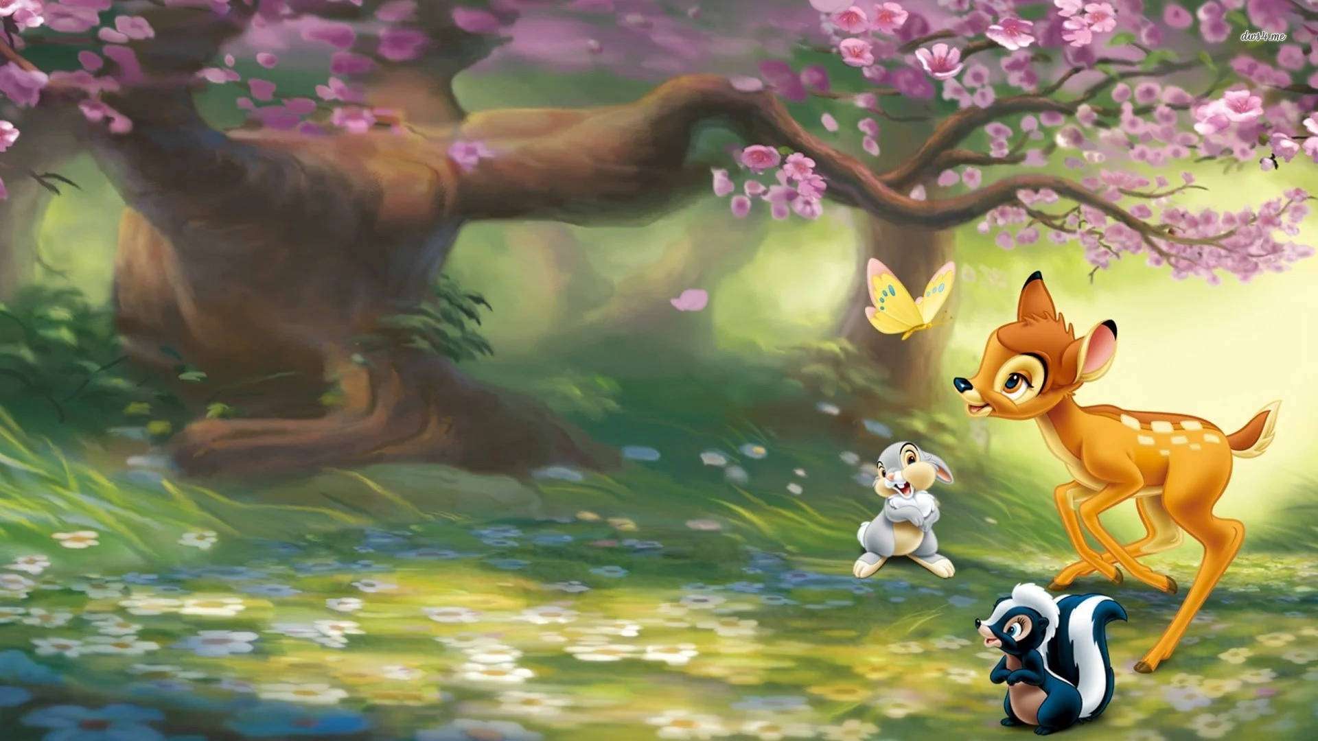 Bambi With Thumper And Flower Wallpaper