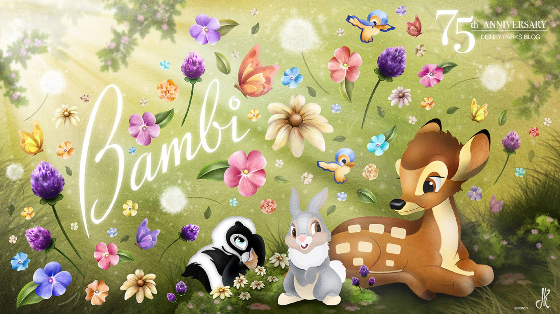 Bambi With Thumper Flower Poster