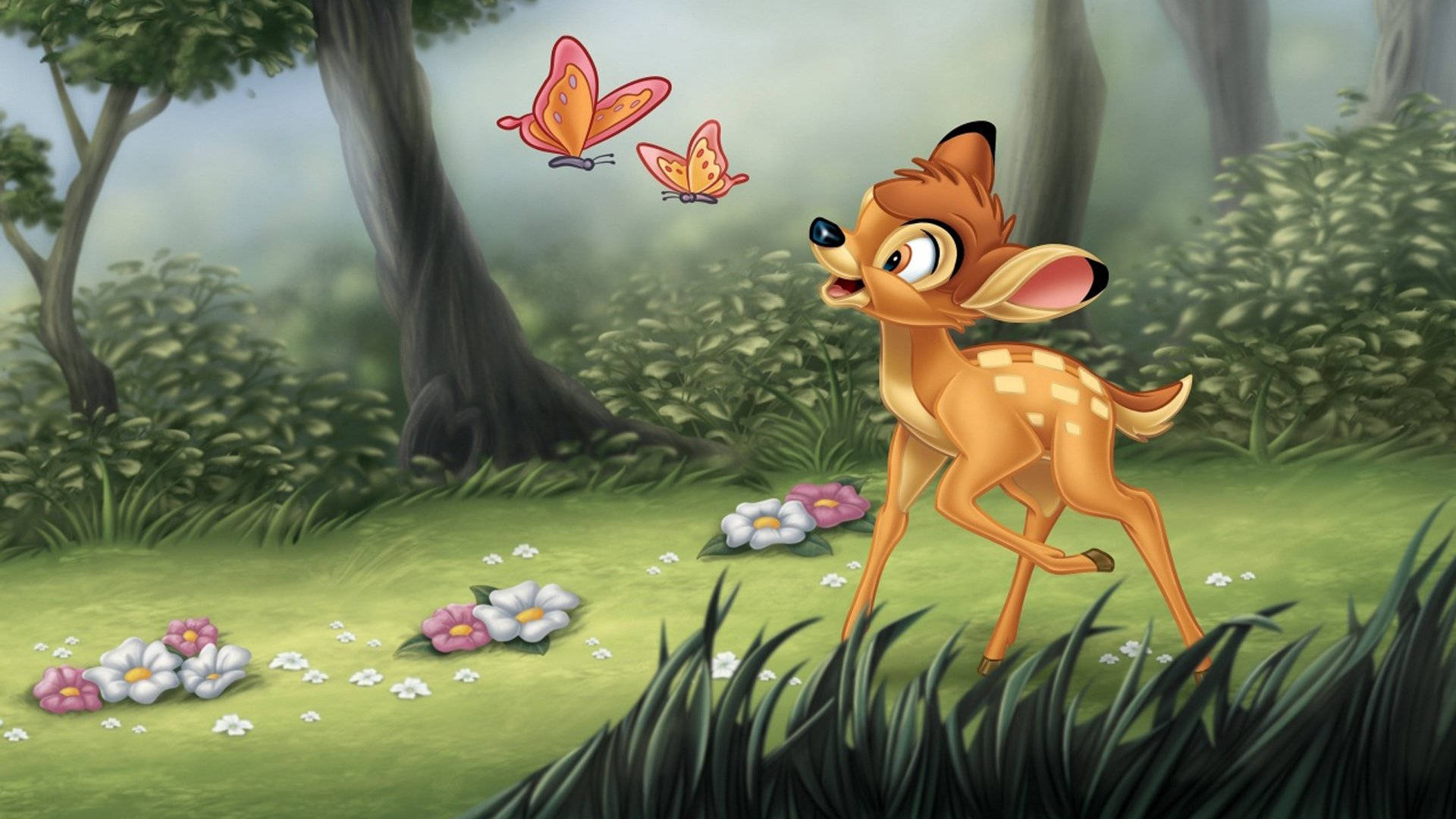 Bambi With Two Butterflies Background