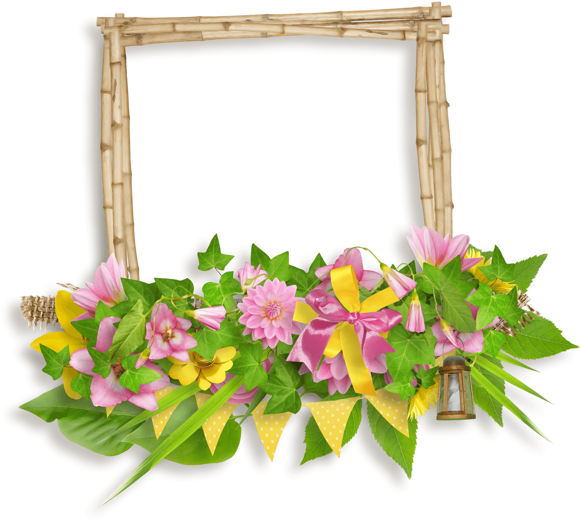 Bamboo Frame Floral Decoration.png PNG