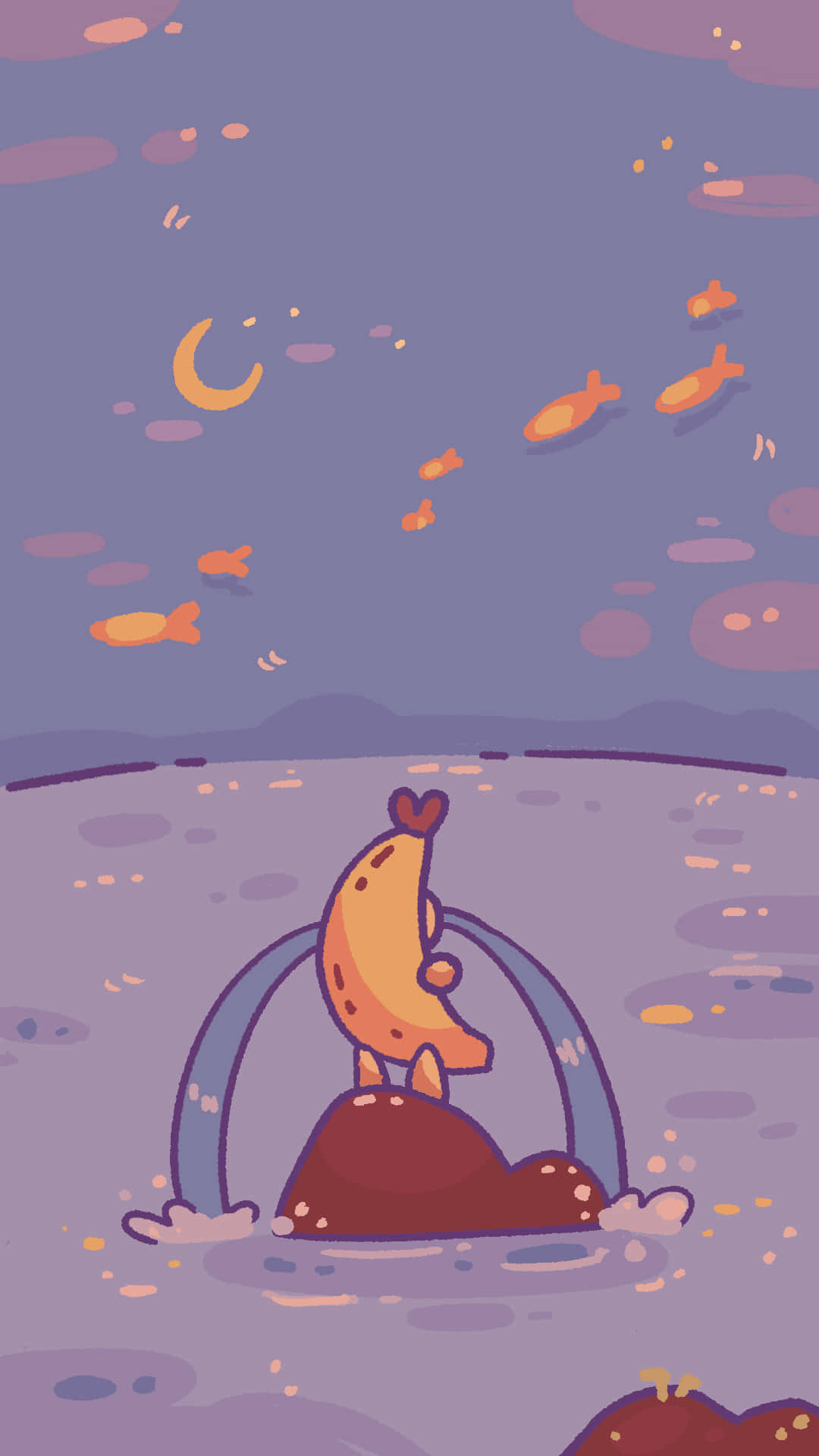 Banana Cat Fishing Under Moonlight Wallpaper