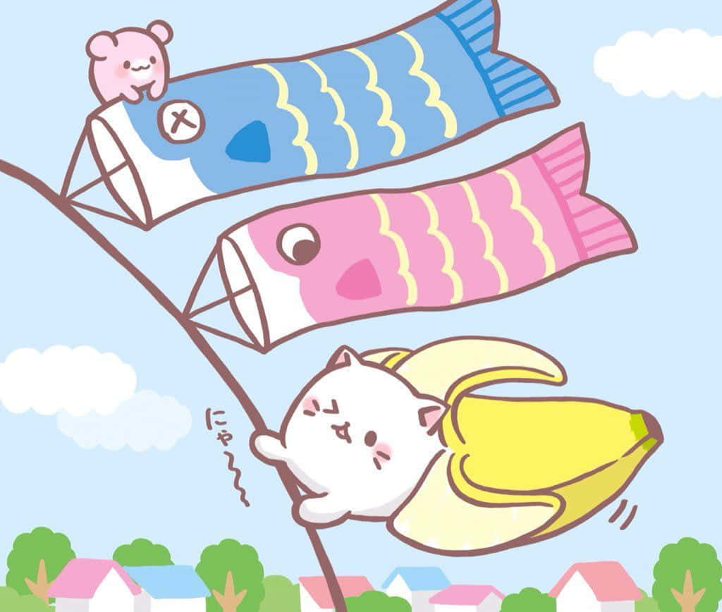 Banana Catand Fish Kites Wallpaper