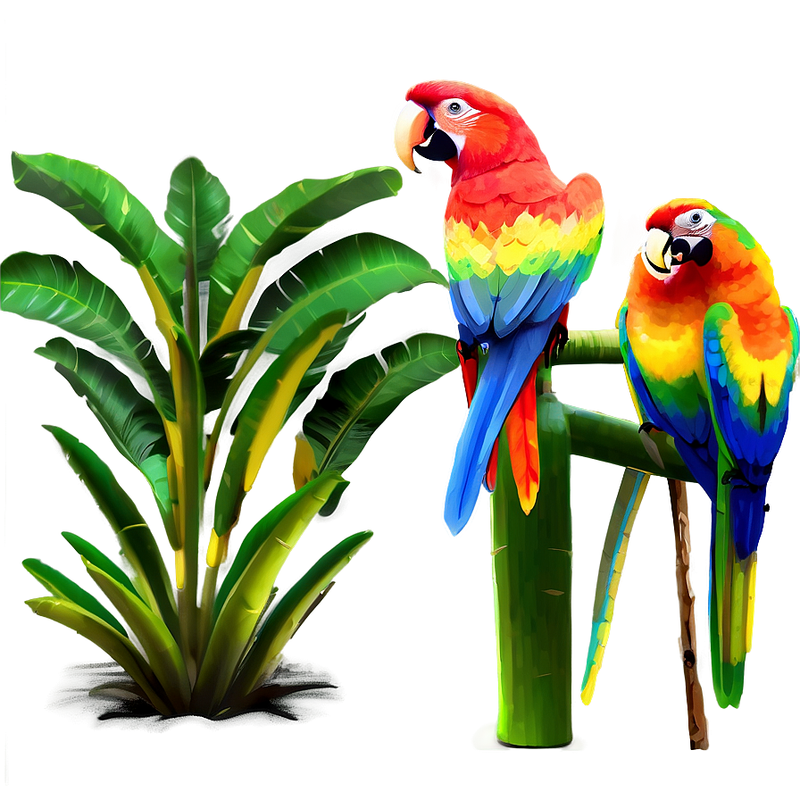 Banana Tree With Parrots Png 06252024 PNG