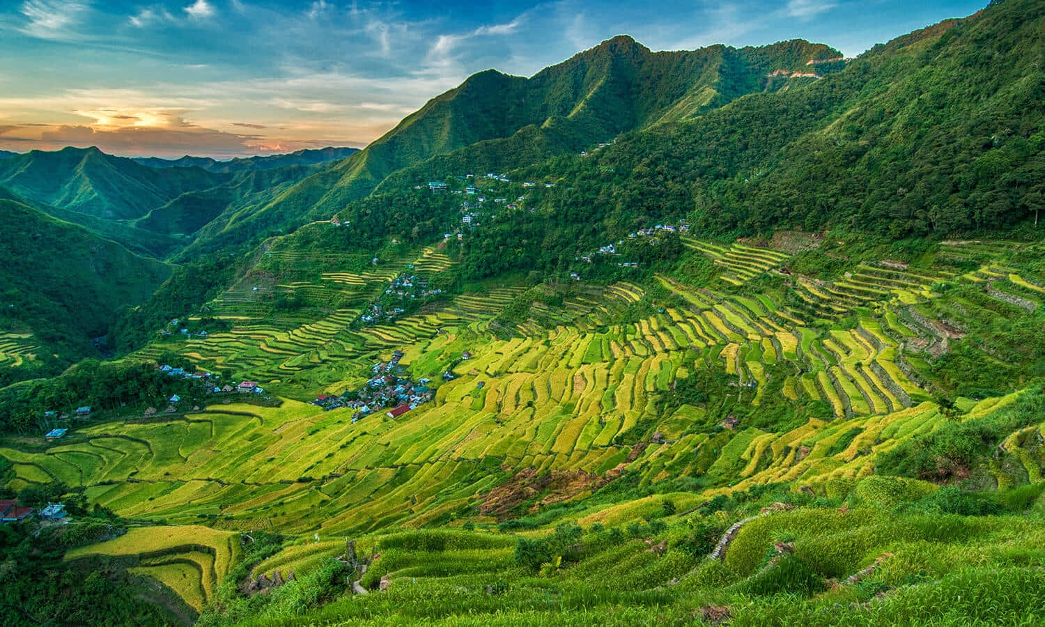 Banaue Rice Terraces In Philippines During Sunset Wallpaper