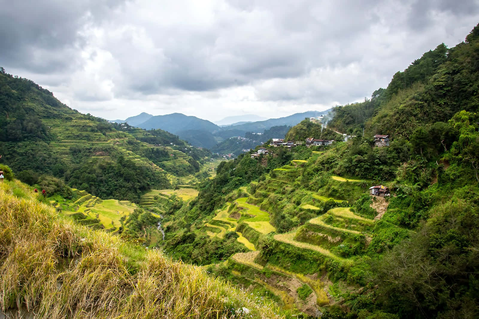 Banaue Rice Terraces In The Philippines During Cloudy Day Wallpaper