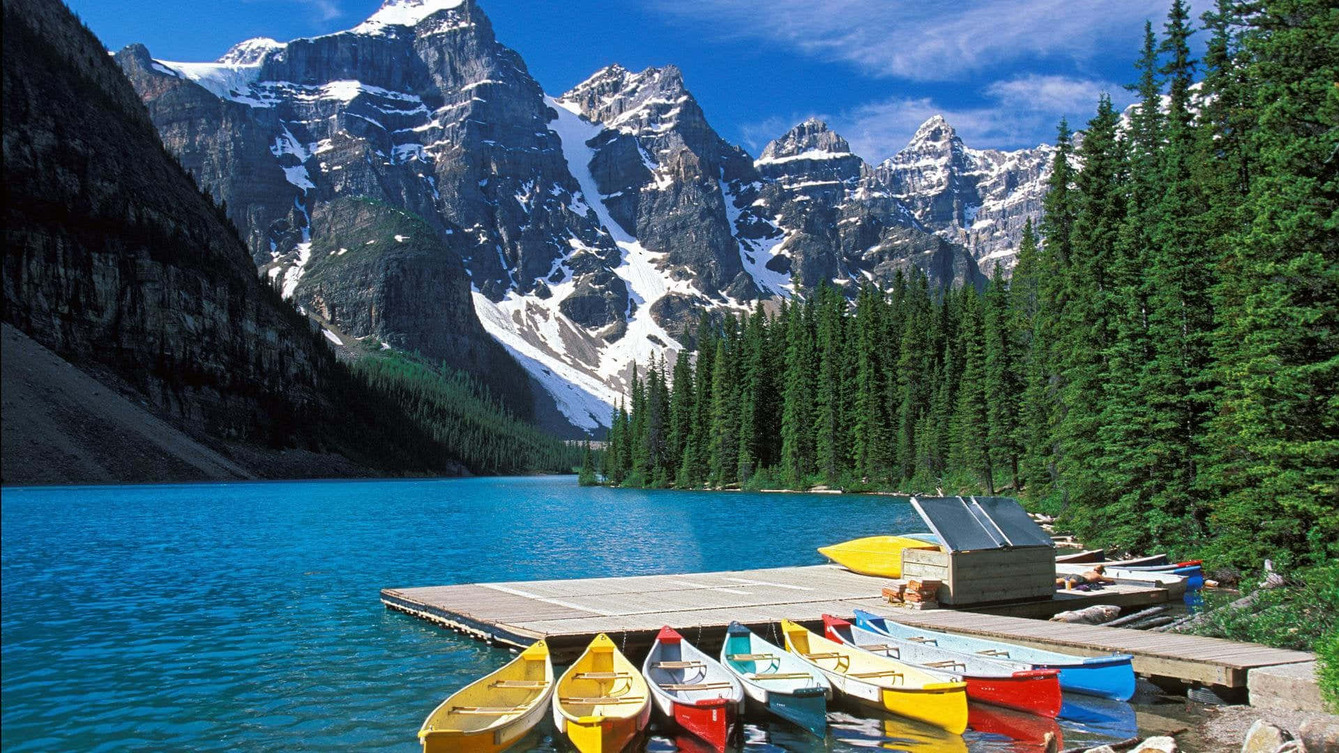 Banff National Park Dock Kayaks And Dinghies Wallpaper
