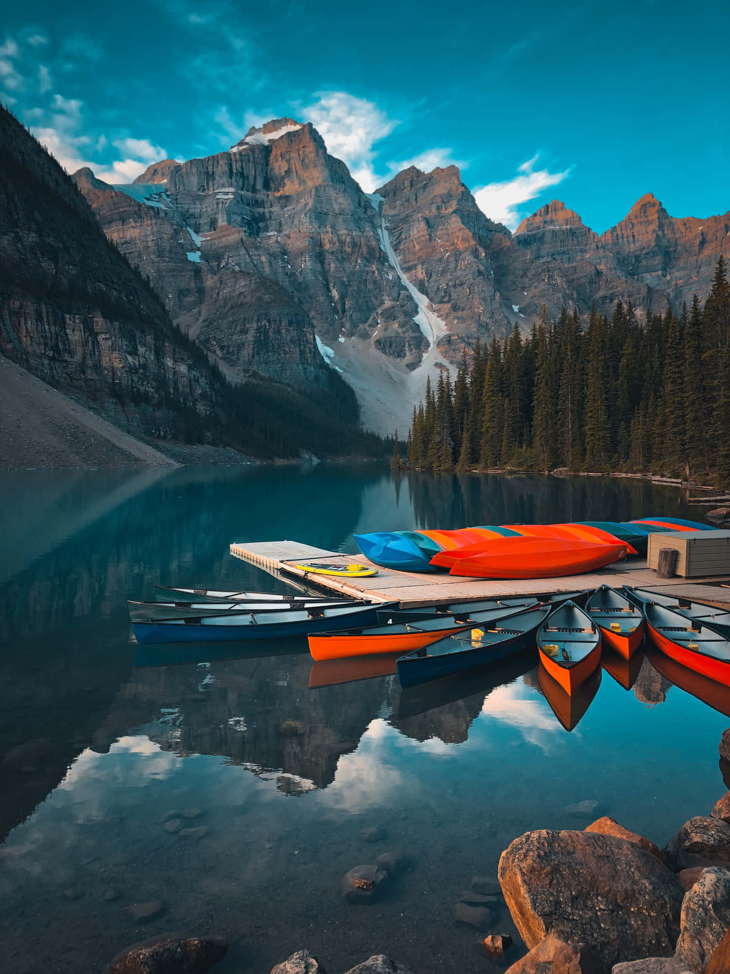 Banff National Park River Dock With Dinghies Wallpaper