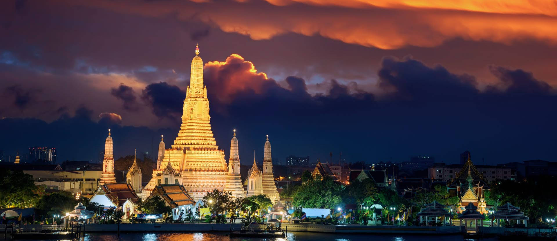 Bangkok Wat Arun Nel Tramonto Sfondo