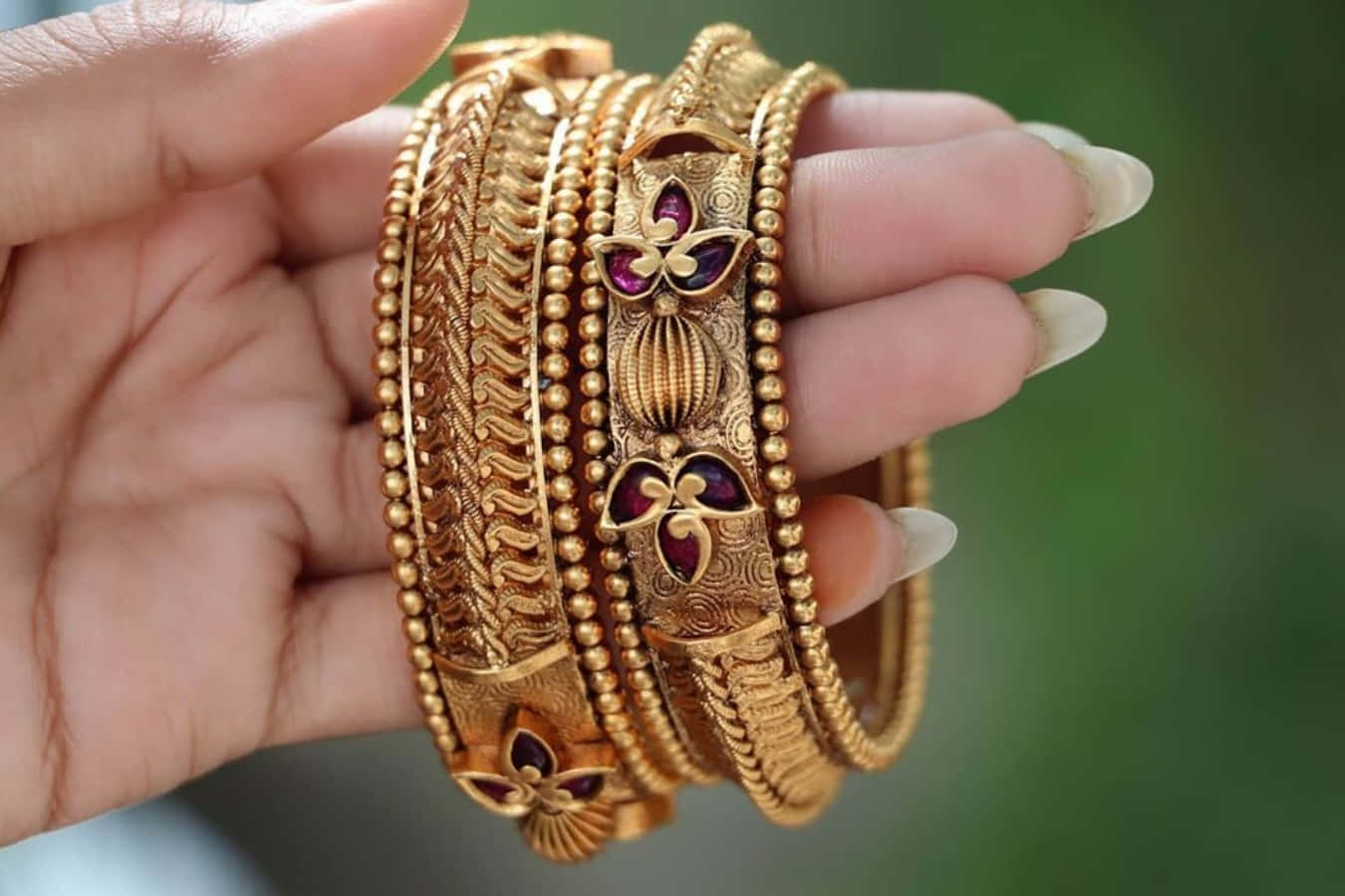 A beautiful collection of intricate, colorful bangles.