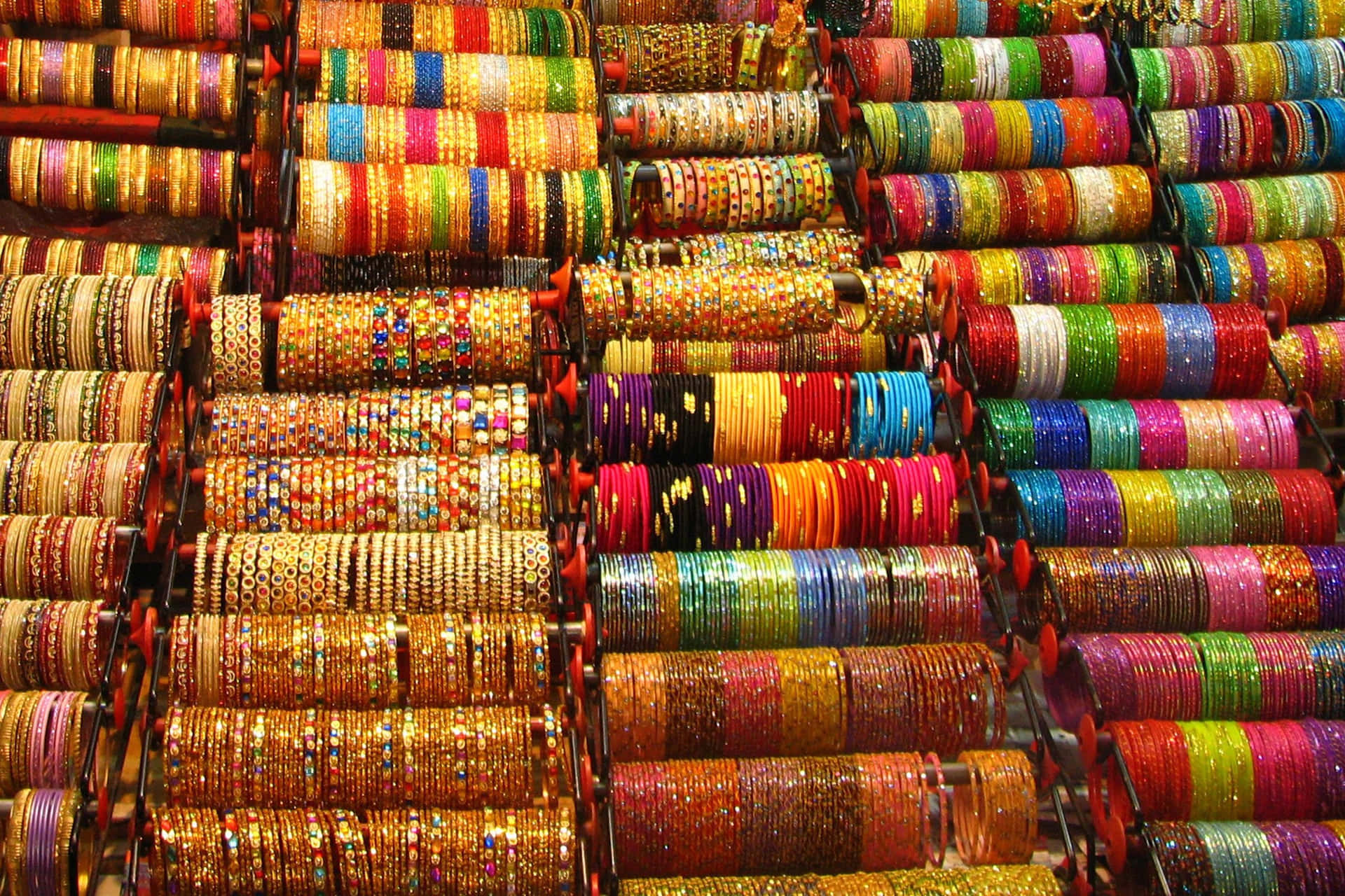 A Display Of Colorful Bangles