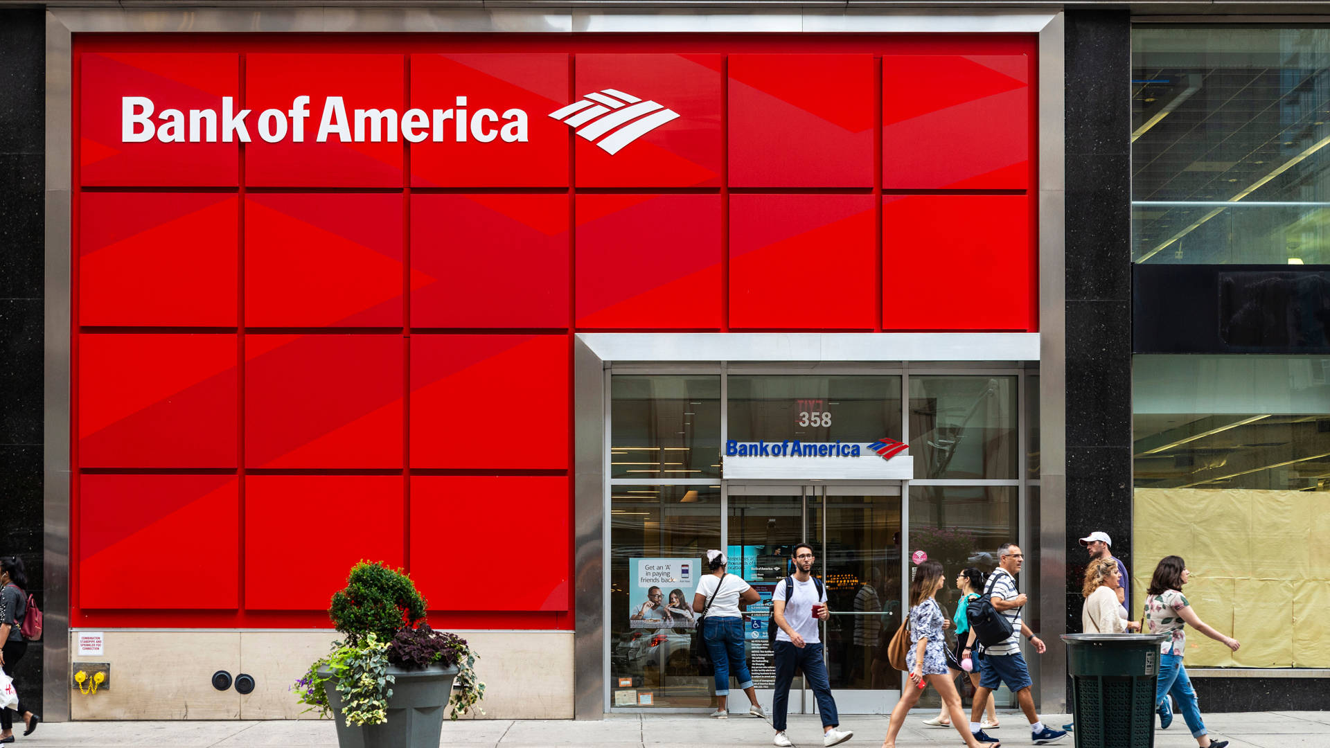 Bank Of America Red Facade Background