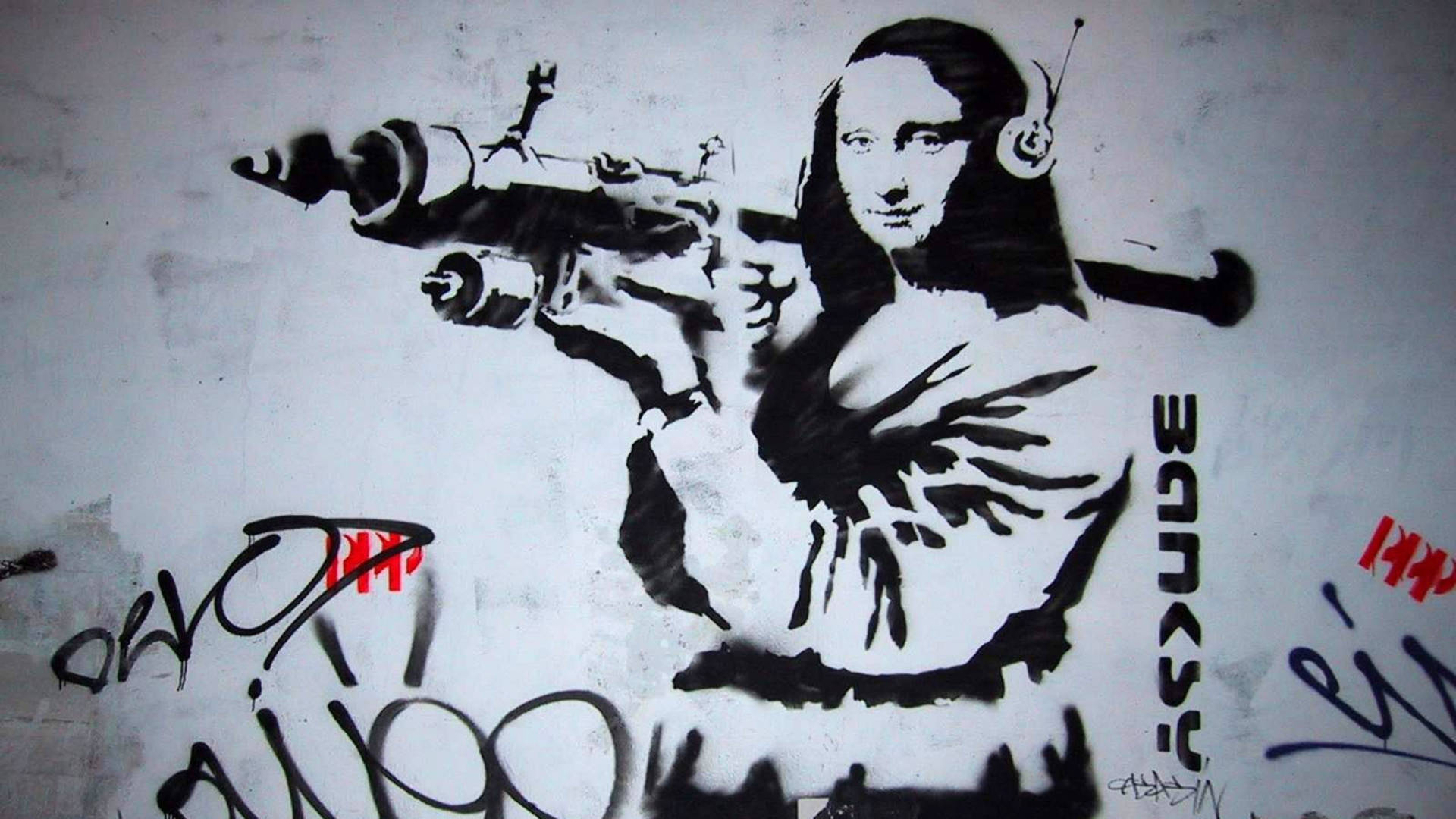 Banksy Mona Lisa Rocket Launcher Wallpaper