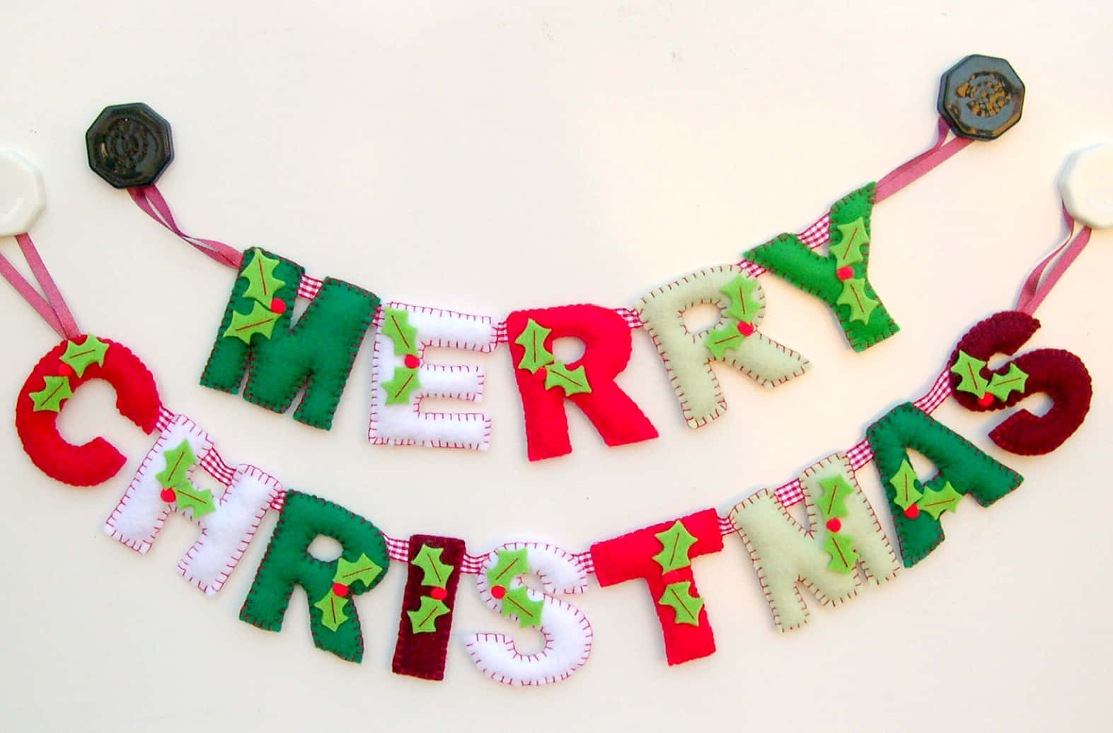 Merry Christmas Banner With Green And Red Letters