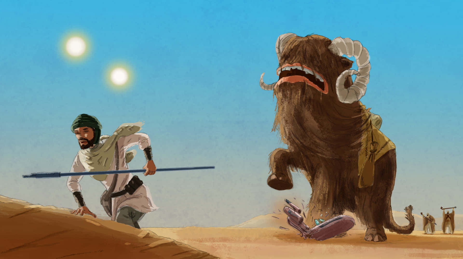 A peaceful Bantha roams the desert Wallpaper