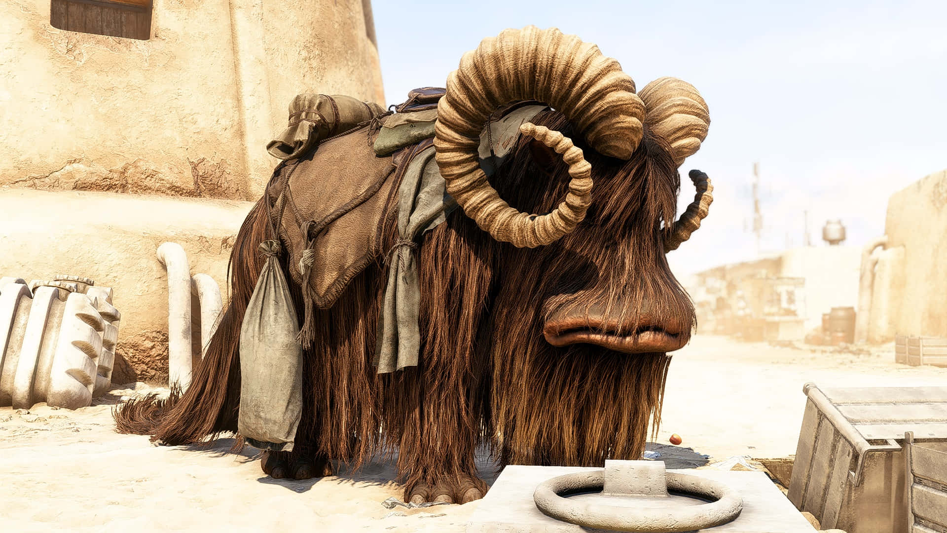 “Admire the Bantha, a long-time inhabitant of Tattooine's deserts.” Wallpaper