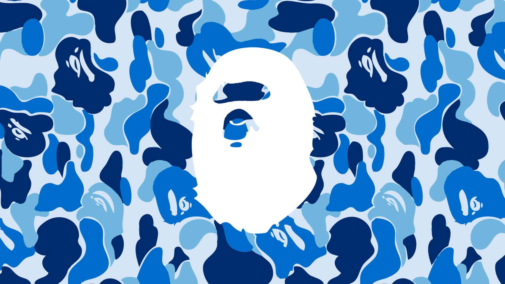 Ettblått Camomönstrat Tapet Med A Bathing Ape