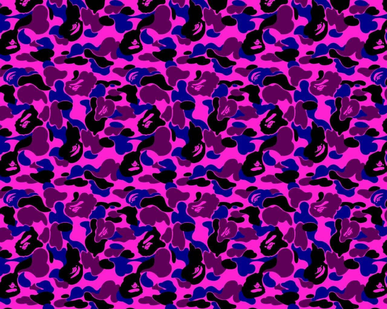 Bape Blue And Purple Camo Background