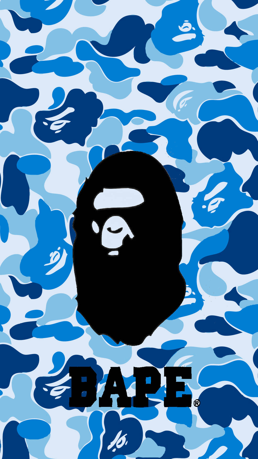 Bape Brand Logo On Blue Camouflage Background