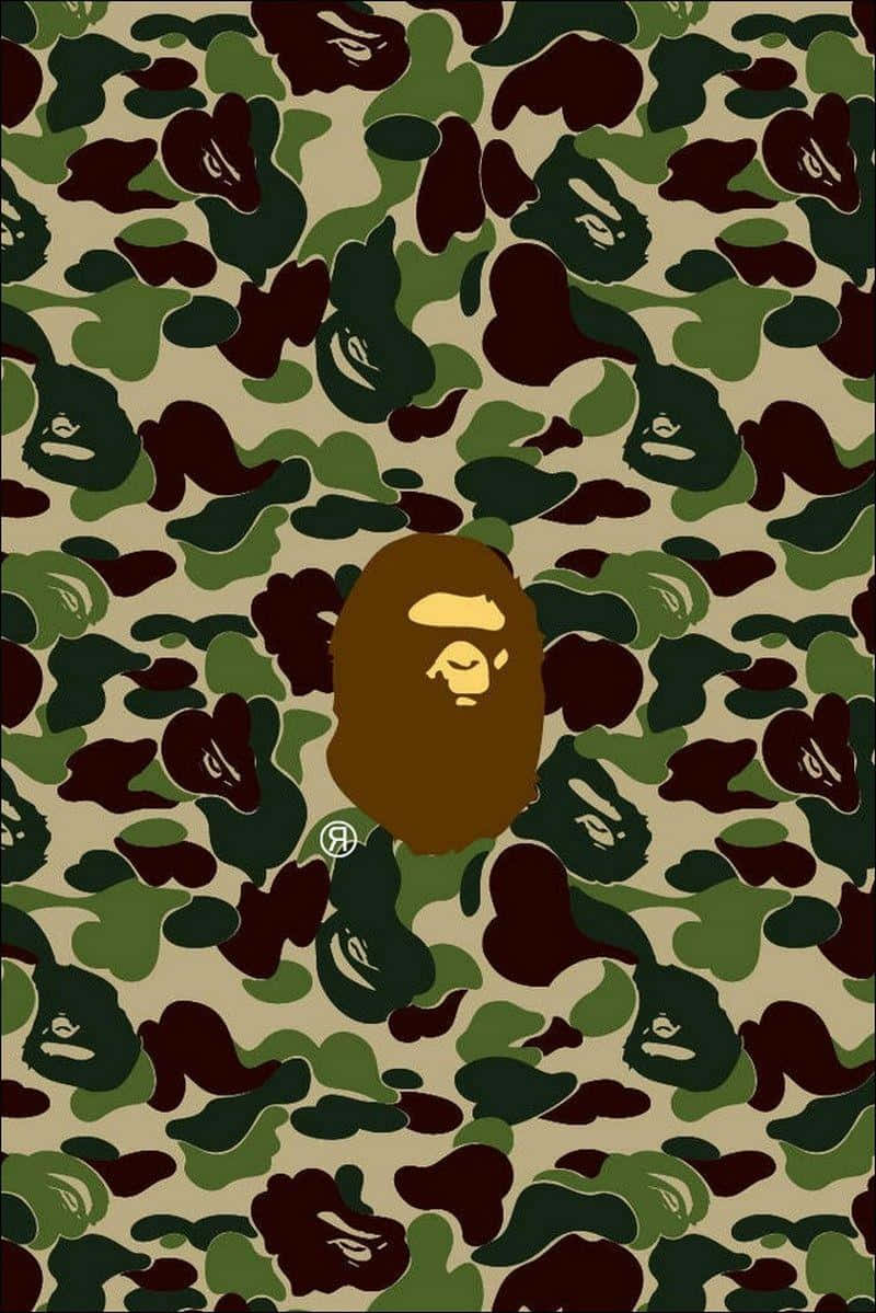 Bapemonkey På Grön Kamouflage-mönster. Wallpaper