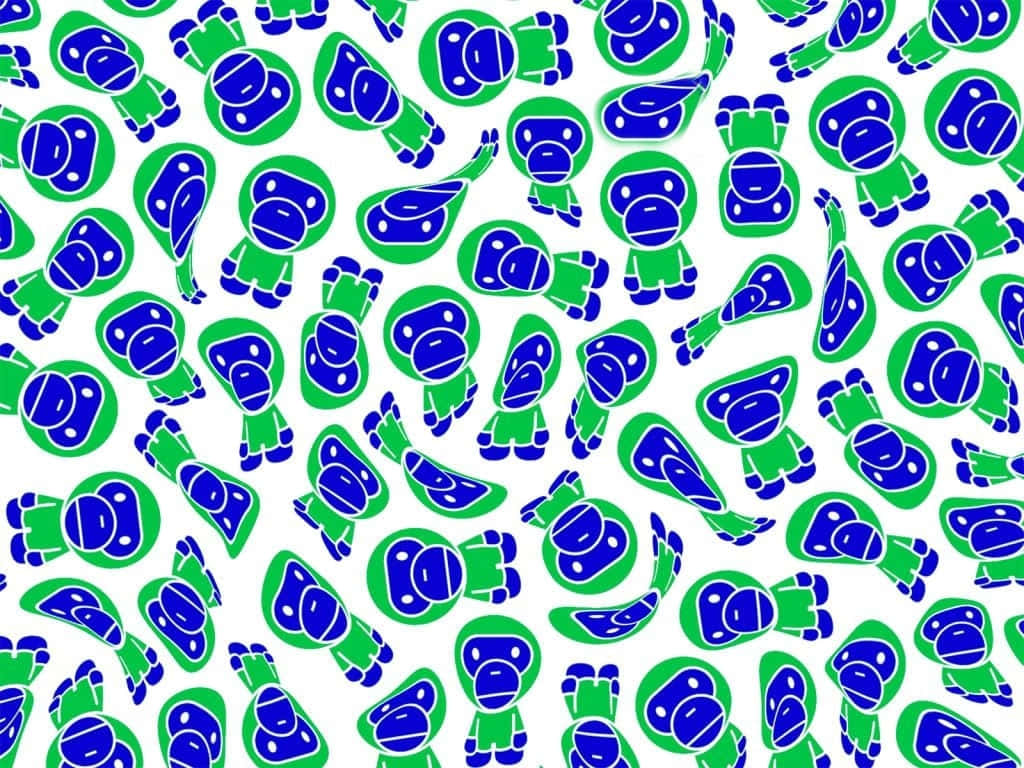 Einblaues Und Grünes Muster Mit Vielen Kleinen Blauen Und Grünen Tieren. Wallpaper