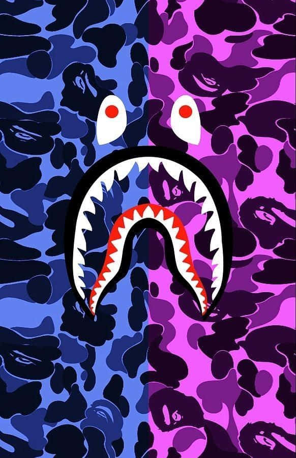 BAPE Blue And Purple Camo Shark Face Wallpaper