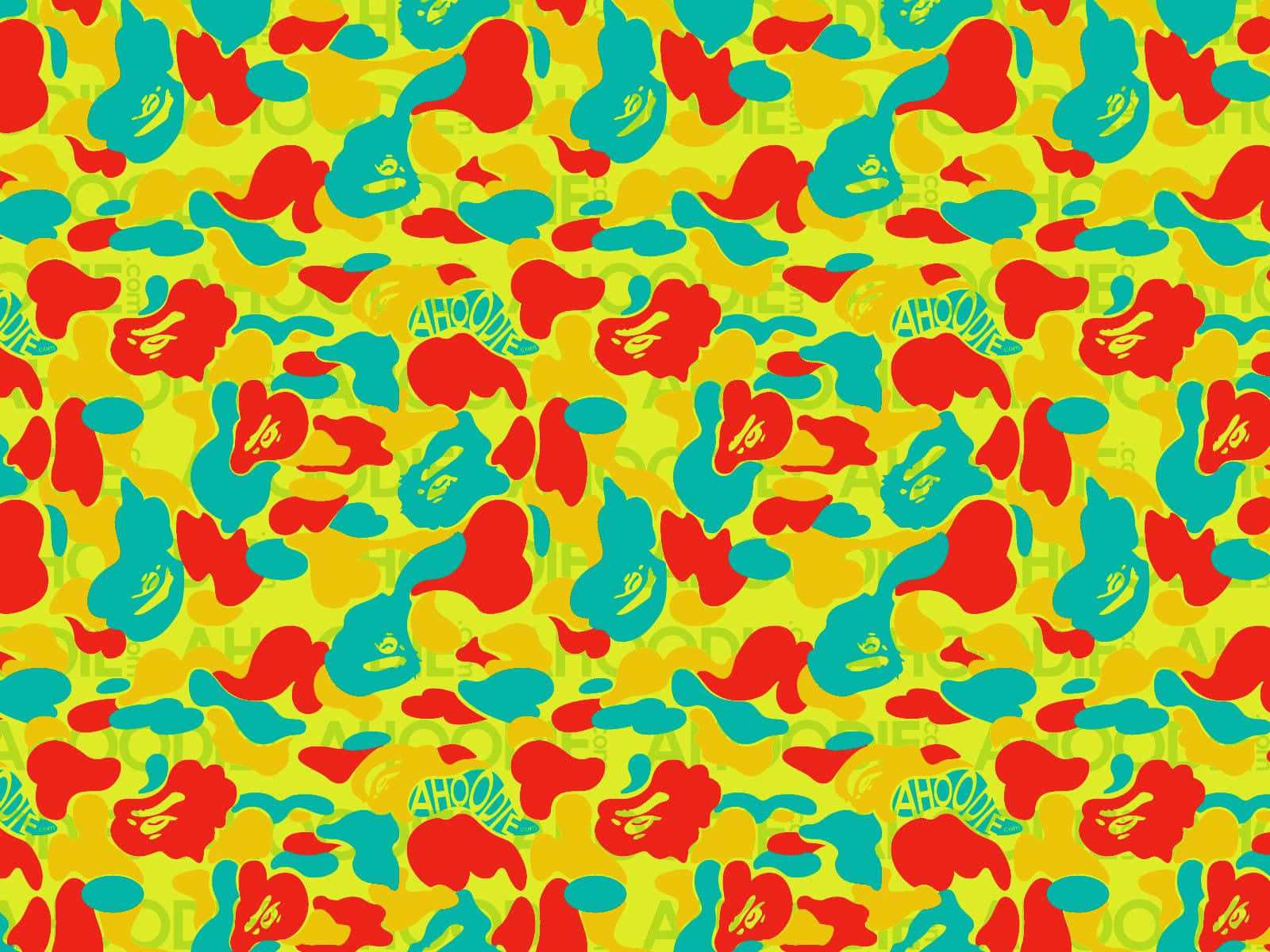 BAPE Yellow, Red, And Blue Camo Wallpaper