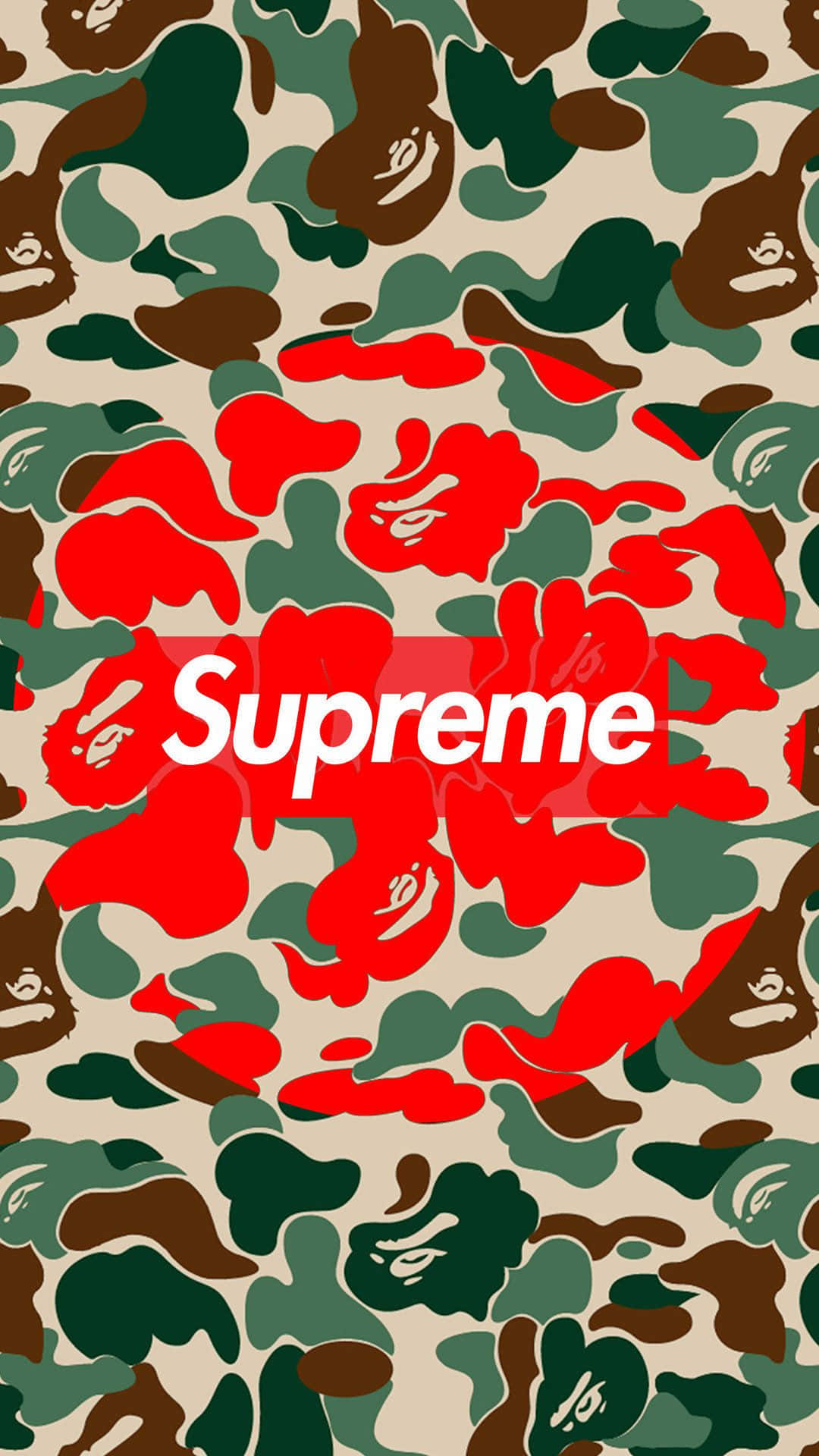 BAPE Army Camo og rød Supreme Logo Wallpaper Wallpaper