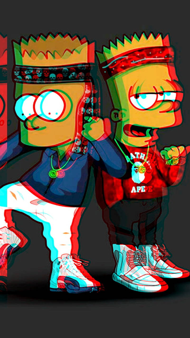 Gangster Bart Simpson With Bape Cartoon Wallpaper
