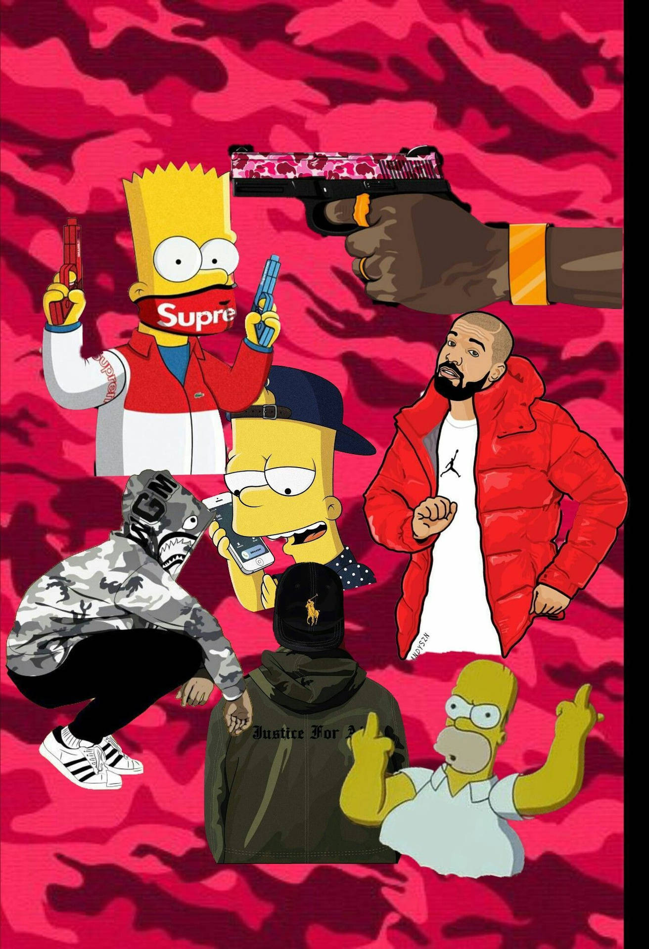 The Simpsons With Bape Cartoon Wallpaper