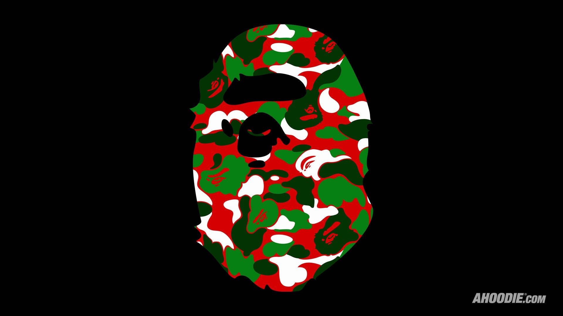 Bape Logo In Red And Green Camo Background