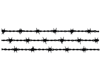 Barbed Wire Silhouette PNG — Three parallel rows of barbed wire stretch across a stark black background in a minimalist design.