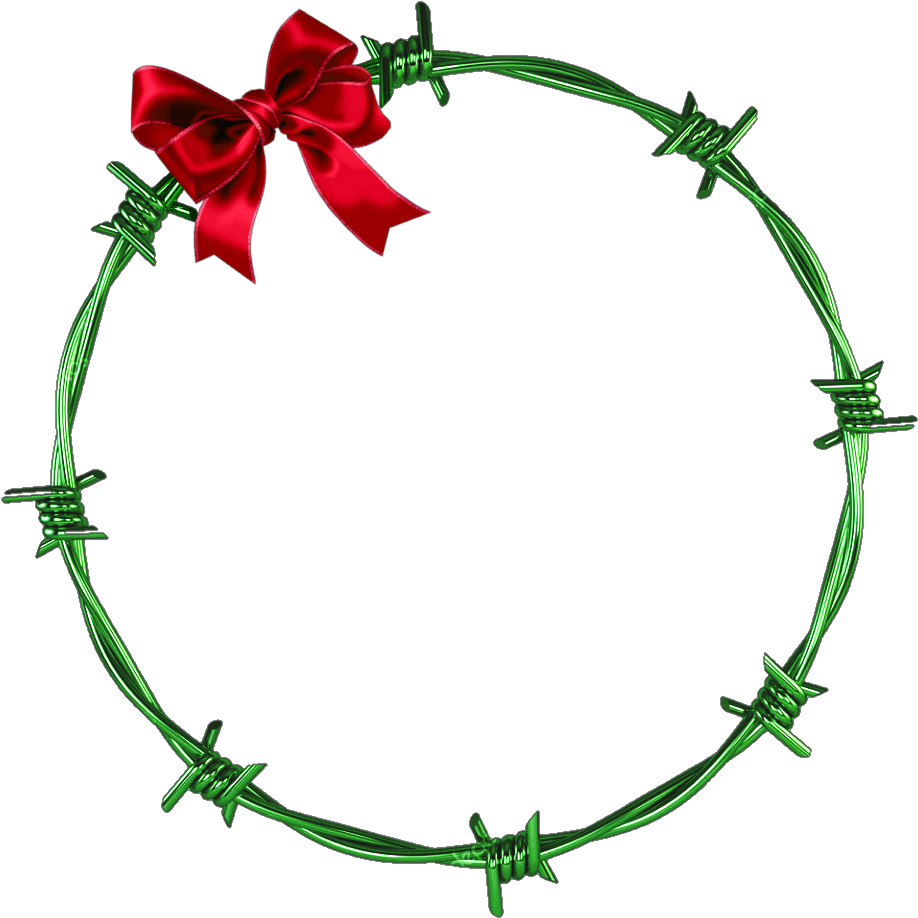 Barbed Wire Wreathwith Red Bow PNG